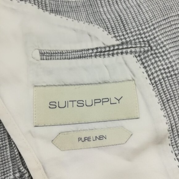 SuitSupply Sport Coat Blazer 36S Solbiati 100% Linen Glen Plaid Gray - Picture 6 of 15